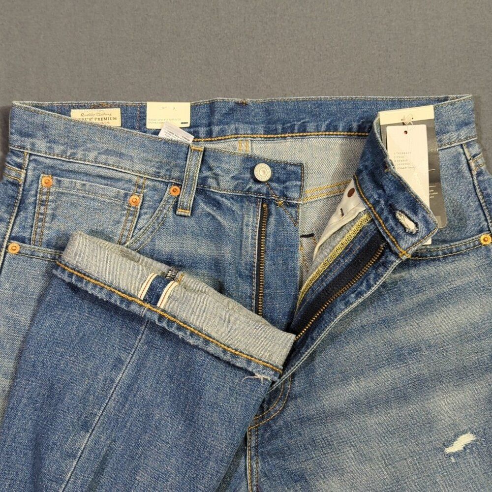 Levi's Premium Selvedge Jean Men 32x32 Blue 50's Straight Cotton Hemp Distressed